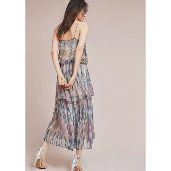 Meadow & Rue Anthropologie Josie Tiered Maxi Dress 2 Metallic Lurex Stripe - Picture 3 of 10